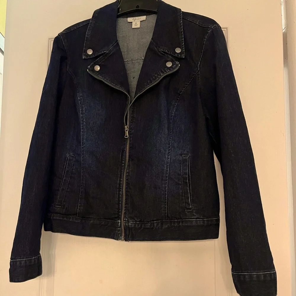 Style&Co Dark Blue Jean/Denim Jacket with snaps and zipper - Picture 2 of 4